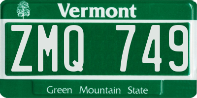 VT license plate ZMQ749