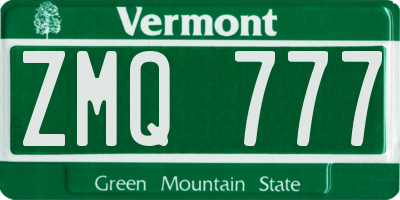 VT license plate ZMQ777