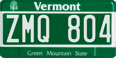 VT license plate ZMQ804