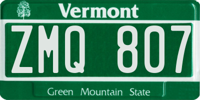 VT license plate ZMQ807