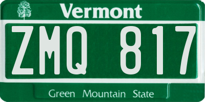 VT license plate ZMQ817