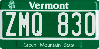 VT license plate ZMQ830
