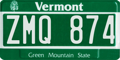 VT license plate ZMQ874