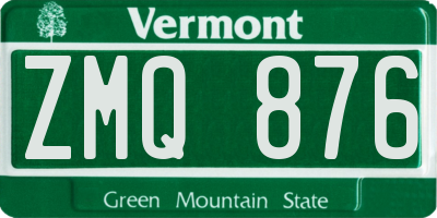 VT license plate ZMQ876