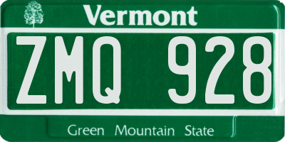VT license plate ZMQ928