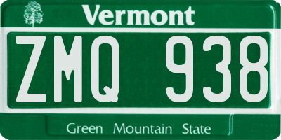 VT license plate ZMQ938
