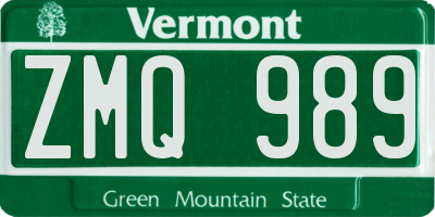 VT license plate ZMQ989