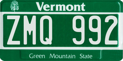 VT license plate ZMQ992