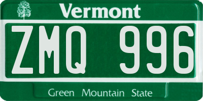 VT license plate ZMQ996