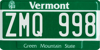 VT license plate ZMQ998