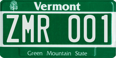 VT license plate ZMR001