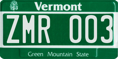 VT license plate ZMR003