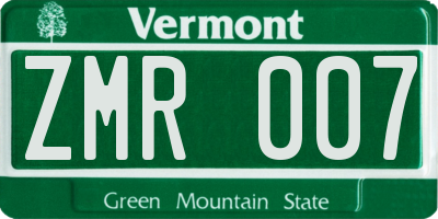VT license plate ZMR007
