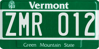 VT license plate ZMR012