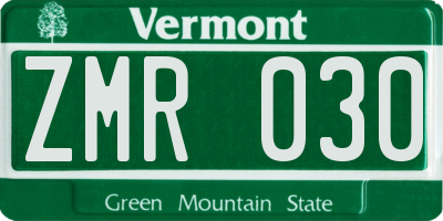 VT license plate ZMR030