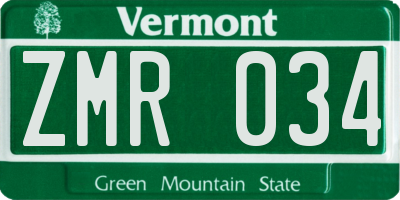 VT license plate ZMR034