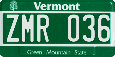 VT license plate ZMR036