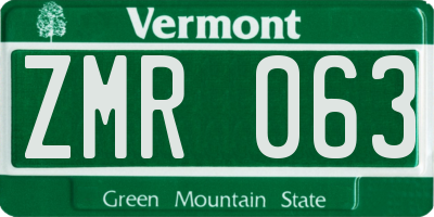 VT license plate ZMR063