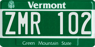 VT license plate ZMR102
