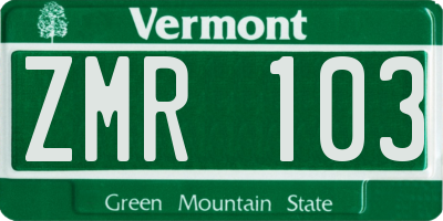 VT license plate ZMR103