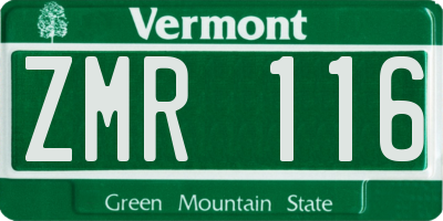 VT license plate ZMR116