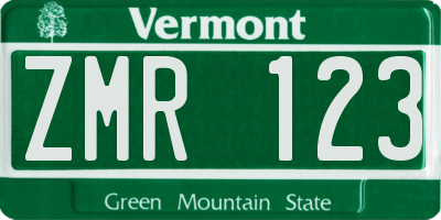 VT license plate ZMR123