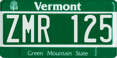 VT license plate ZMR125