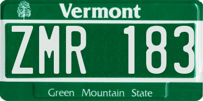 VT license plate ZMR183