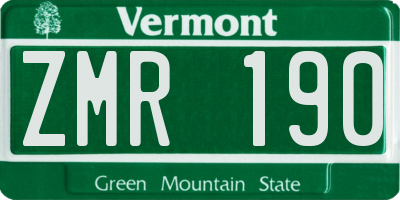 VT license plate ZMR190