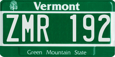 VT license plate ZMR192