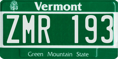 VT license plate ZMR193