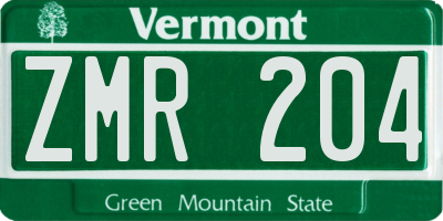VT license plate ZMR204