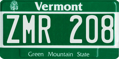VT license plate ZMR208