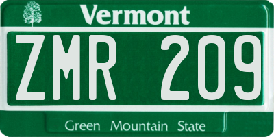 VT license plate ZMR209