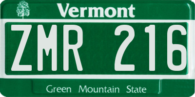 VT license plate ZMR216