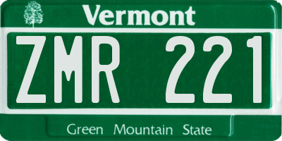 VT license plate ZMR221