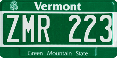 VT license plate ZMR223