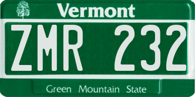 VT license plate ZMR232