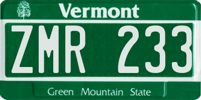 VT license plate ZMR233