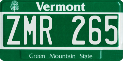 VT license plate ZMR265
