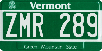 VT license plate ZMR289