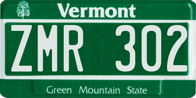 VT license plate ZMR302
