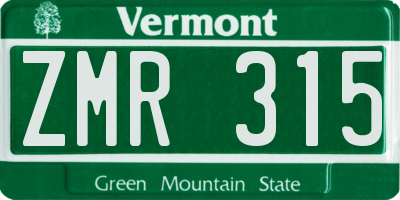 VT license plate ZMR315