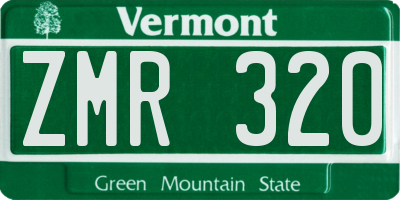 VT license plate ZMR320
