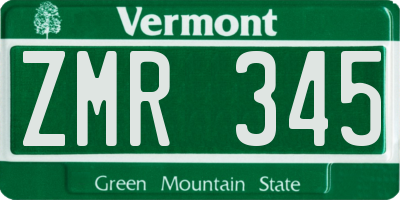 VT license plate ZMR345