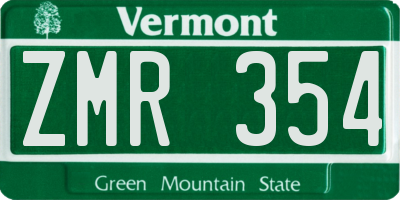 VT license plate ZMR354
