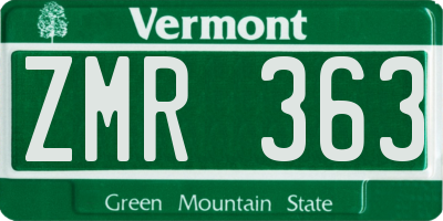 VT license plate ZMR363