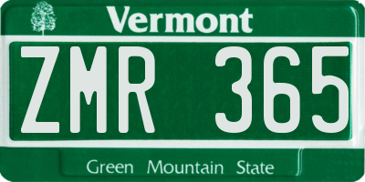 VT license plate ZMR365