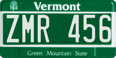 VT license plate ZMR456