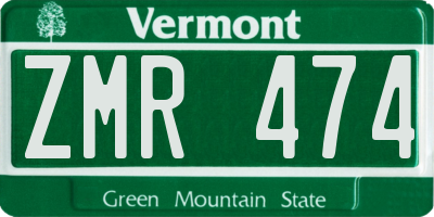 VT license plate ZMR474